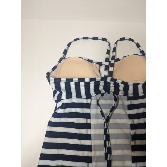 Tankini Top Kona Sol Navy Small Blue Striped Keyhole Swimwear Tunnel Back Modest - Picture 6 of 10